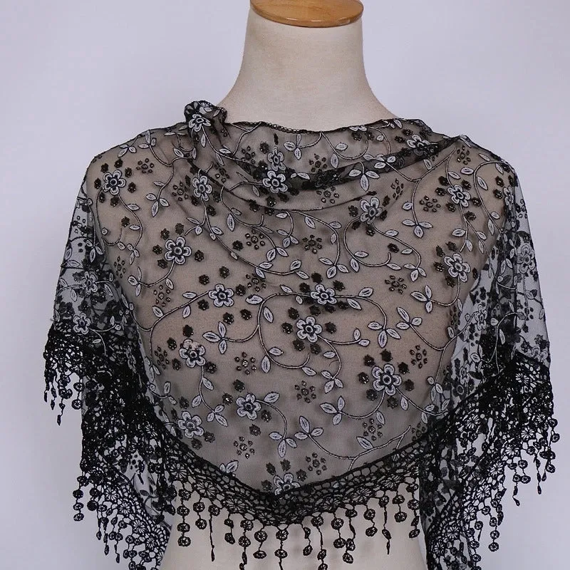 Fashion Flower Polyester Lace Chiffon Scarves