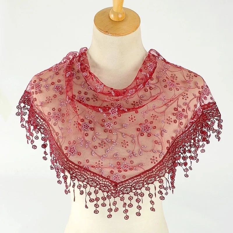 Fashion Flower Polyester Lace Chiffon Scarves