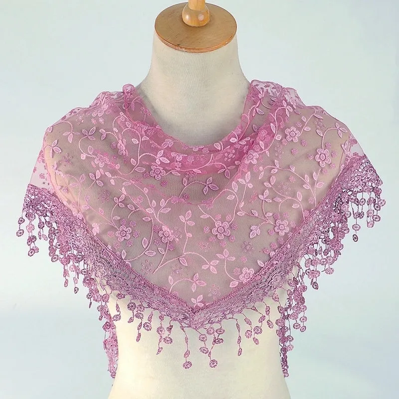 Fashion Flower Polyester Lace Chiffon Scarves