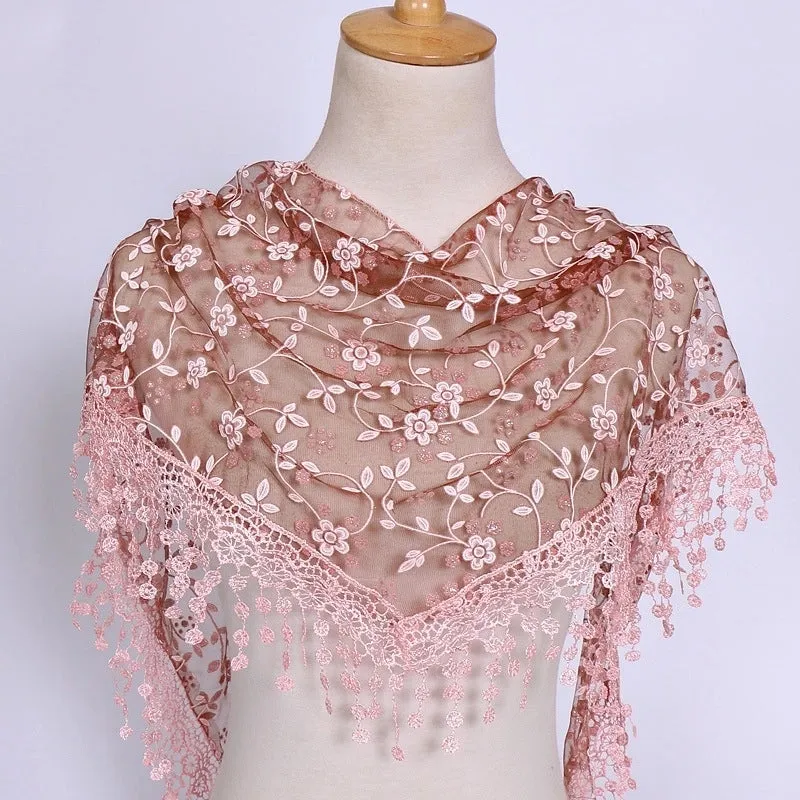 Fashion Flower Polyester Lace Chiffon Scarves