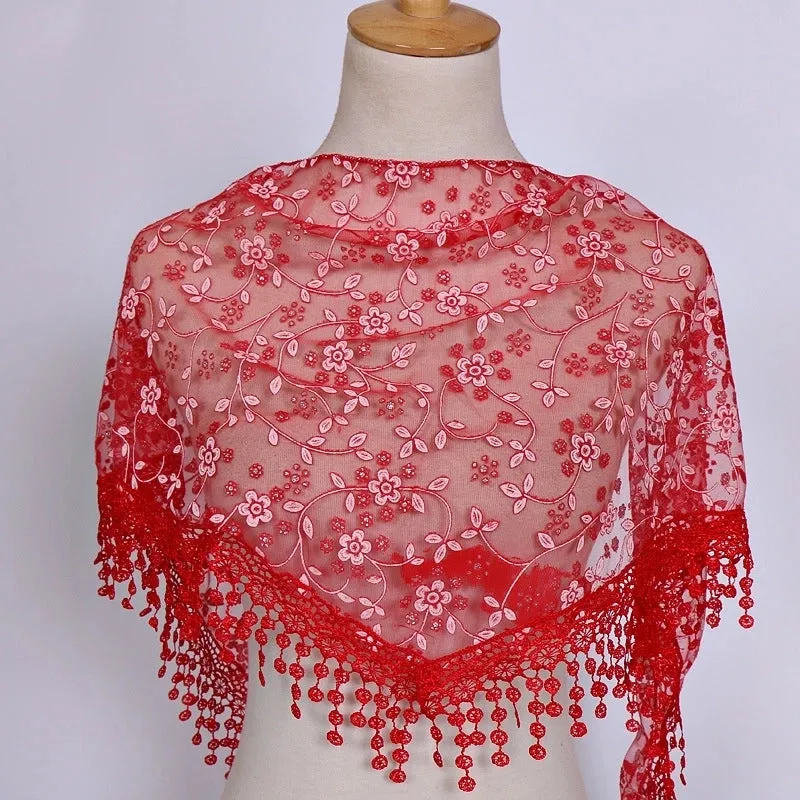 Fashion Flower Polyester Lace Chiffon Scarves