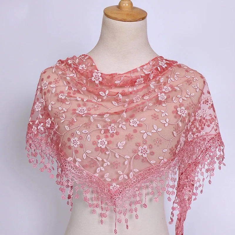 Fashion Flower Polyester Lace Chiffon Scarves