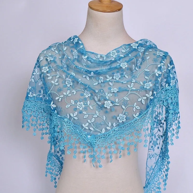 Fashion Flower Polyester Lace Chiffon Scarves