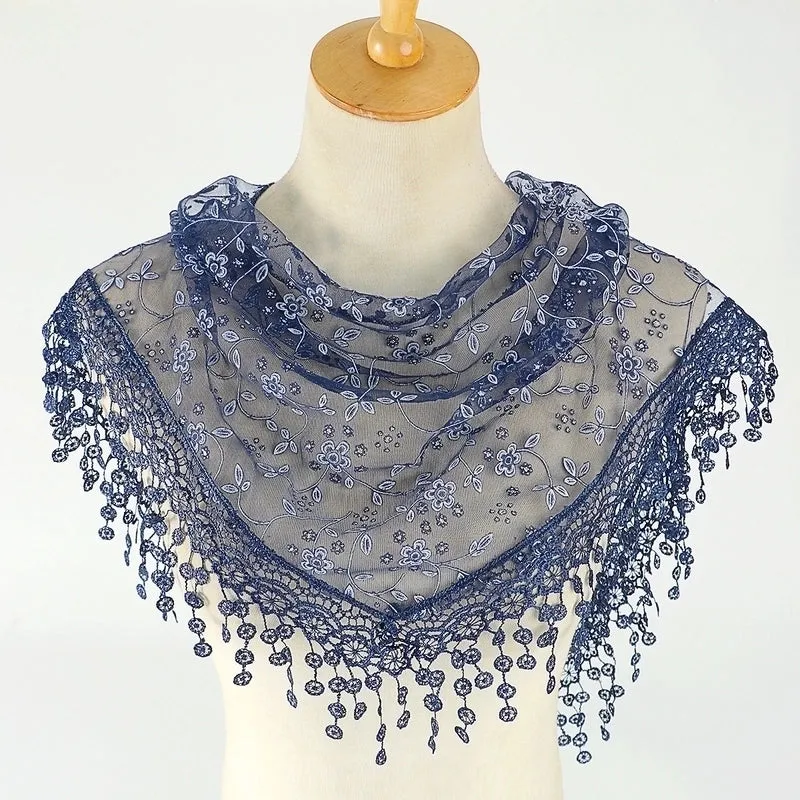 Fashion Flower Polyester Lace Chiffon Scarves