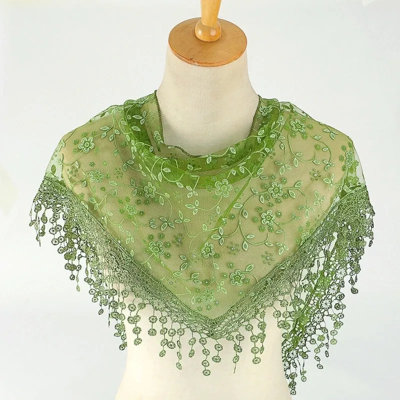 Fashion Flower Polyester Lace Chiffon Scarves