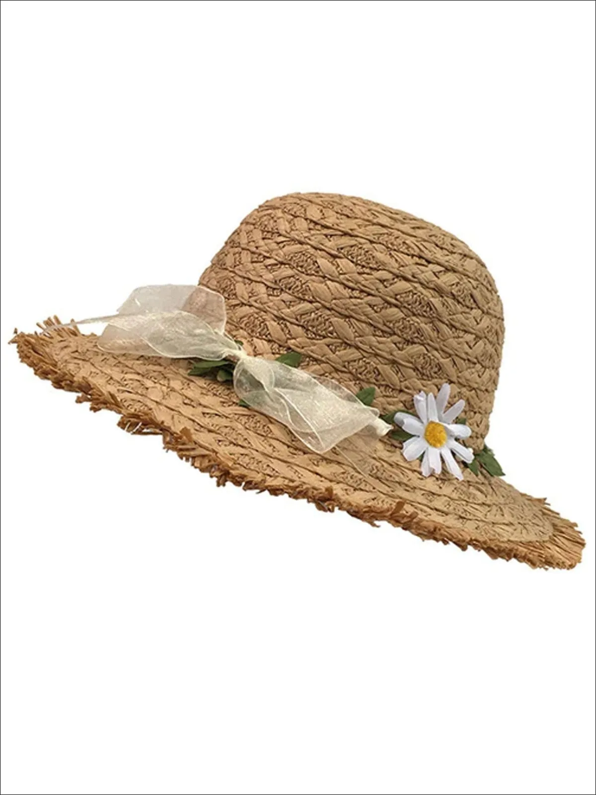 Girls Daisy Adorned Floppy Straw Hat