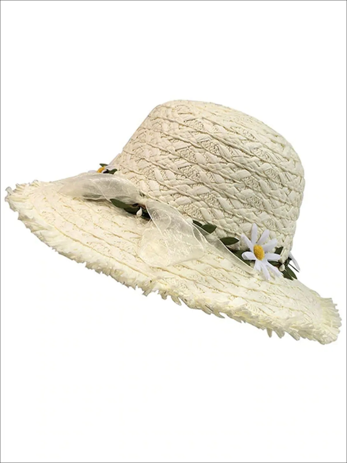 Girls Daisy Adorned Floppy Straw Hat