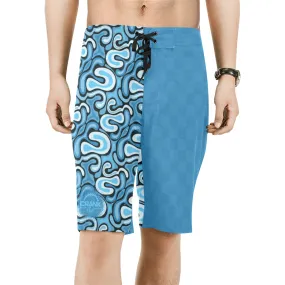 Graffiti Light Blue Check Board Shorts