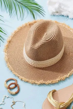 H3085 Frayed Edge Straw Panama Sun Hat