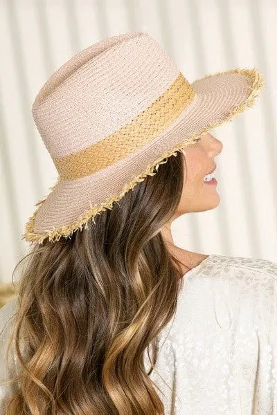 H3085 Frayed Edge Straw Panama Sun Hat