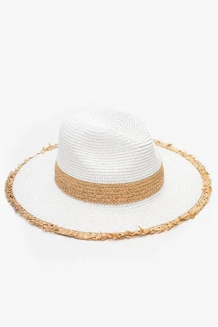 H3085 Frayed Edge Straw Panama Sun Hat