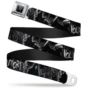 Harry Potter Logo Full Color Black/White Seatbelt Belt - VOLDEMORT-DARK ARTS Death Mark/Death Eater Black/Grays/White Webbing