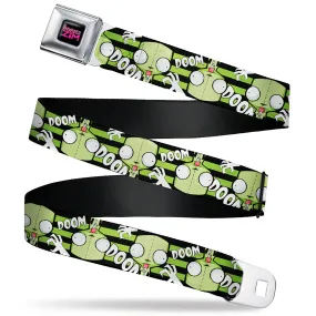 INVADER ZIM Title Logo Full Color Pink/Green Seatbelt Belt - Invader Zim GIR DOOM Flip Poses Stripe Black/Green Webbing