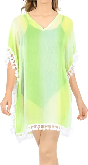 LA LEELA Women Kaftan Swimsuit Cover Ups Dress for Swimwear US 0-8 White_T458