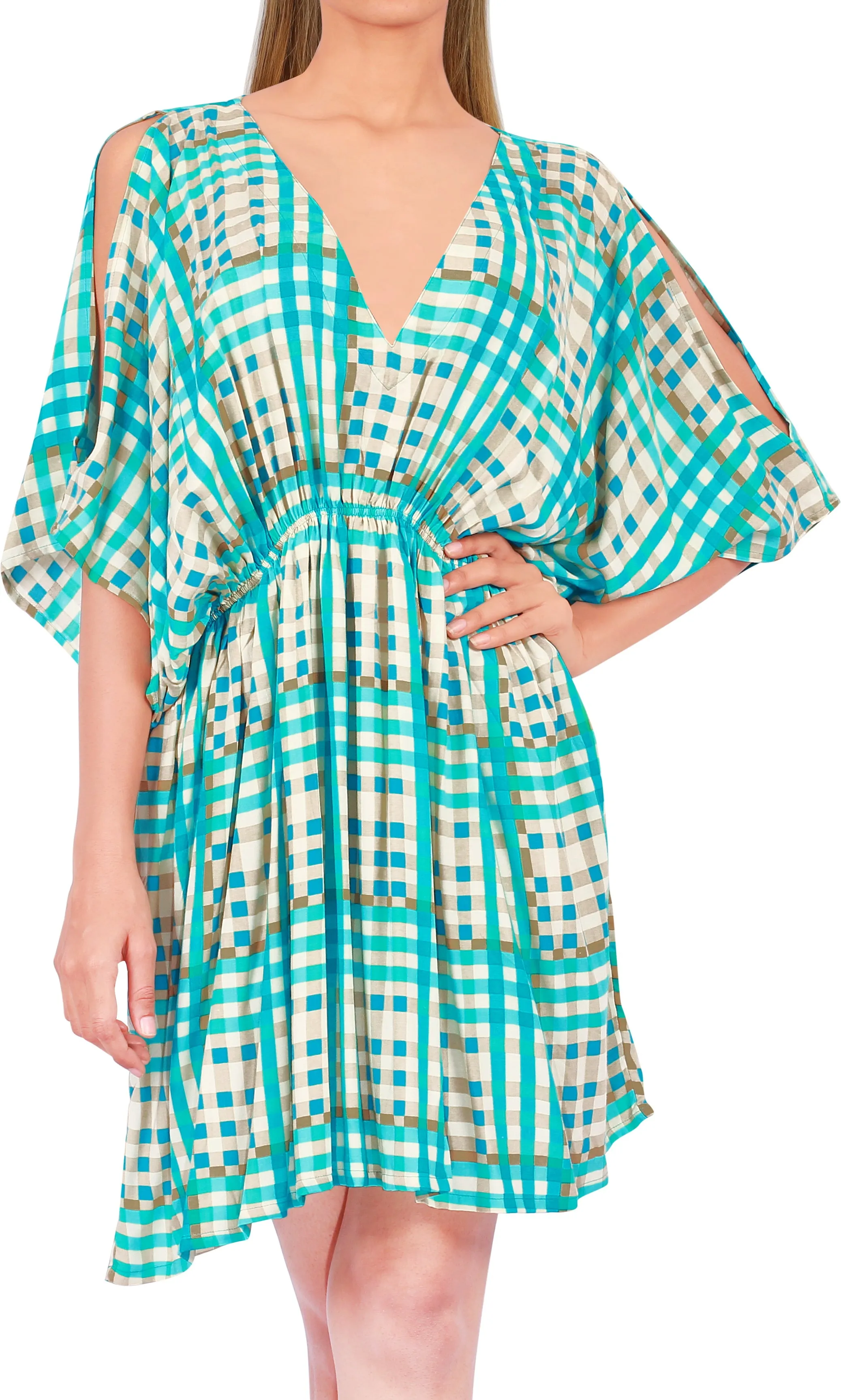 LA LEELA Women's Caftan Bikini Swimwear Cover Ups Dress US 8-16W Turquoise_N214