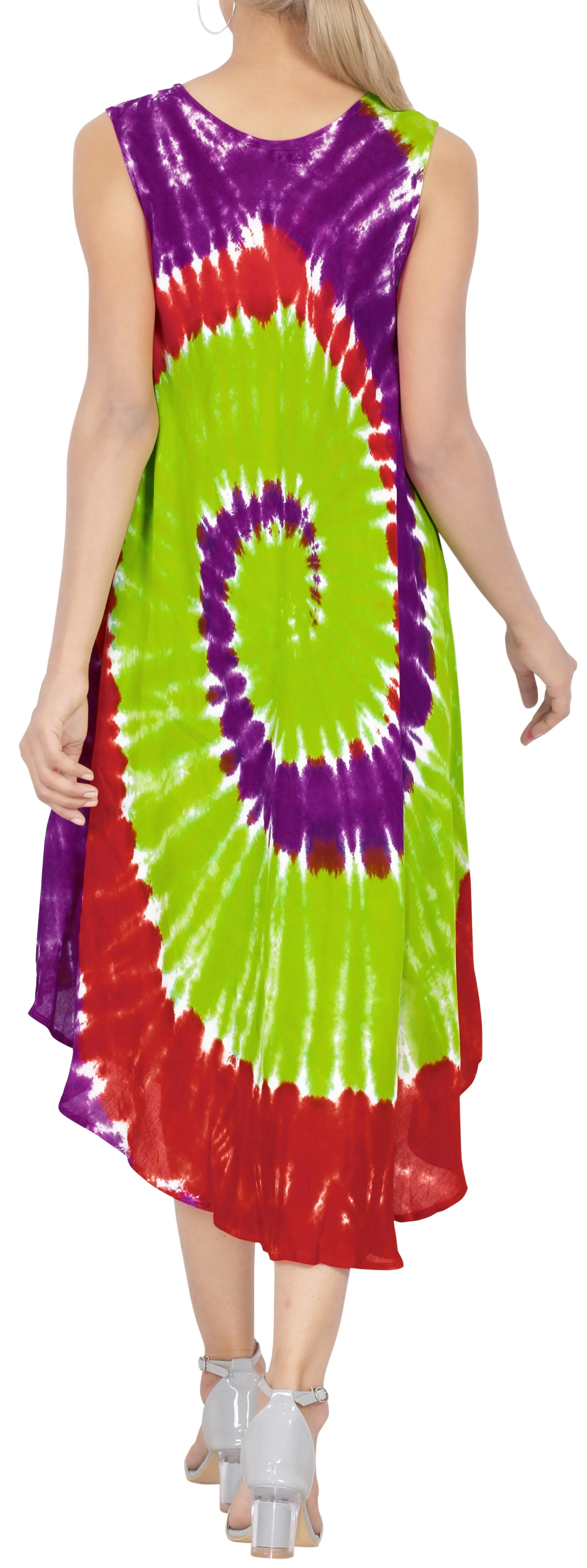 LA LEELA Women's Plus Size Loose Spiral Tie Dye Dress Large-X-Large Multi_AA281