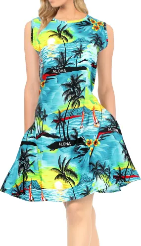 LA LEELA Women's Summer Casual Dresses Swimsuit Cover Ups US 14 [L] Blue_T794