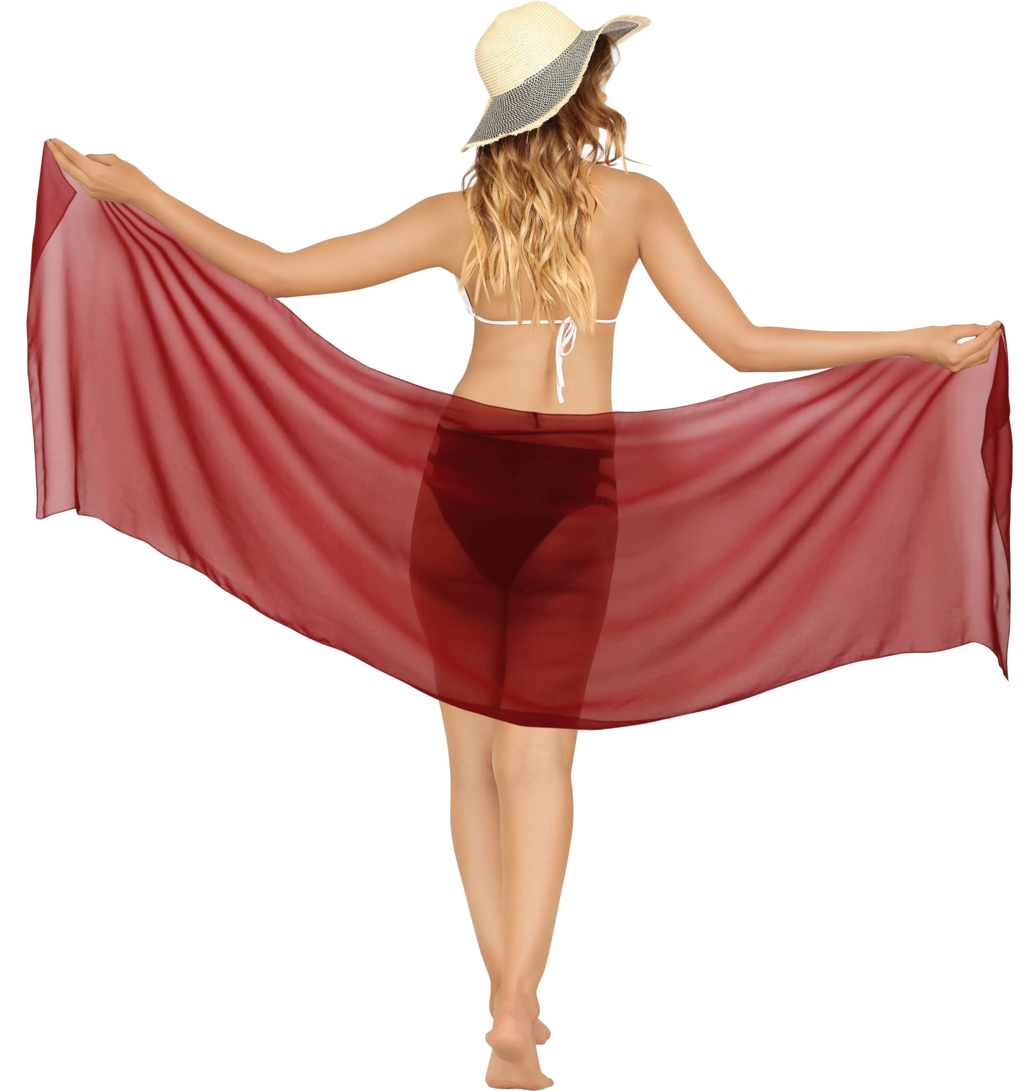 Maroon Solid Sheer Short Elegant And Lightweight Beach Wrap Sarong