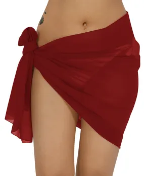 Maroon Solid Sheer Short Elegant And Lightweight Beach Wrap Sarong