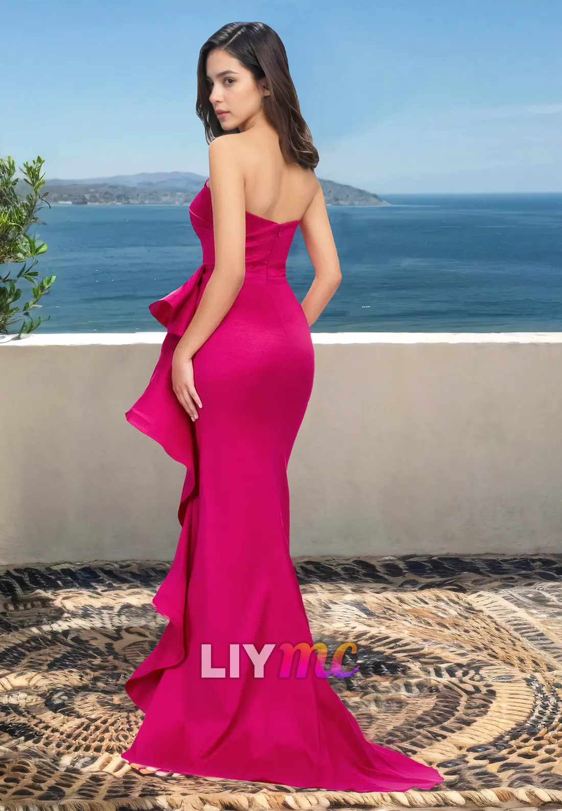 Off-Shoulder Sleeveless Side Slit Ruffled Mermaid Prom Dress