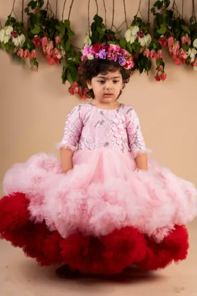 Pre-Order:  Pink Wine 3D Flower Ruffled Gown