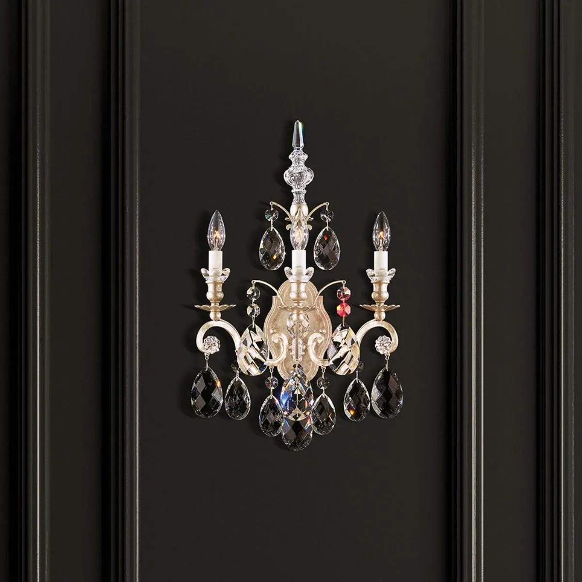 Renaissance 22 inch Black Armed Sconce with Heritage Crystal