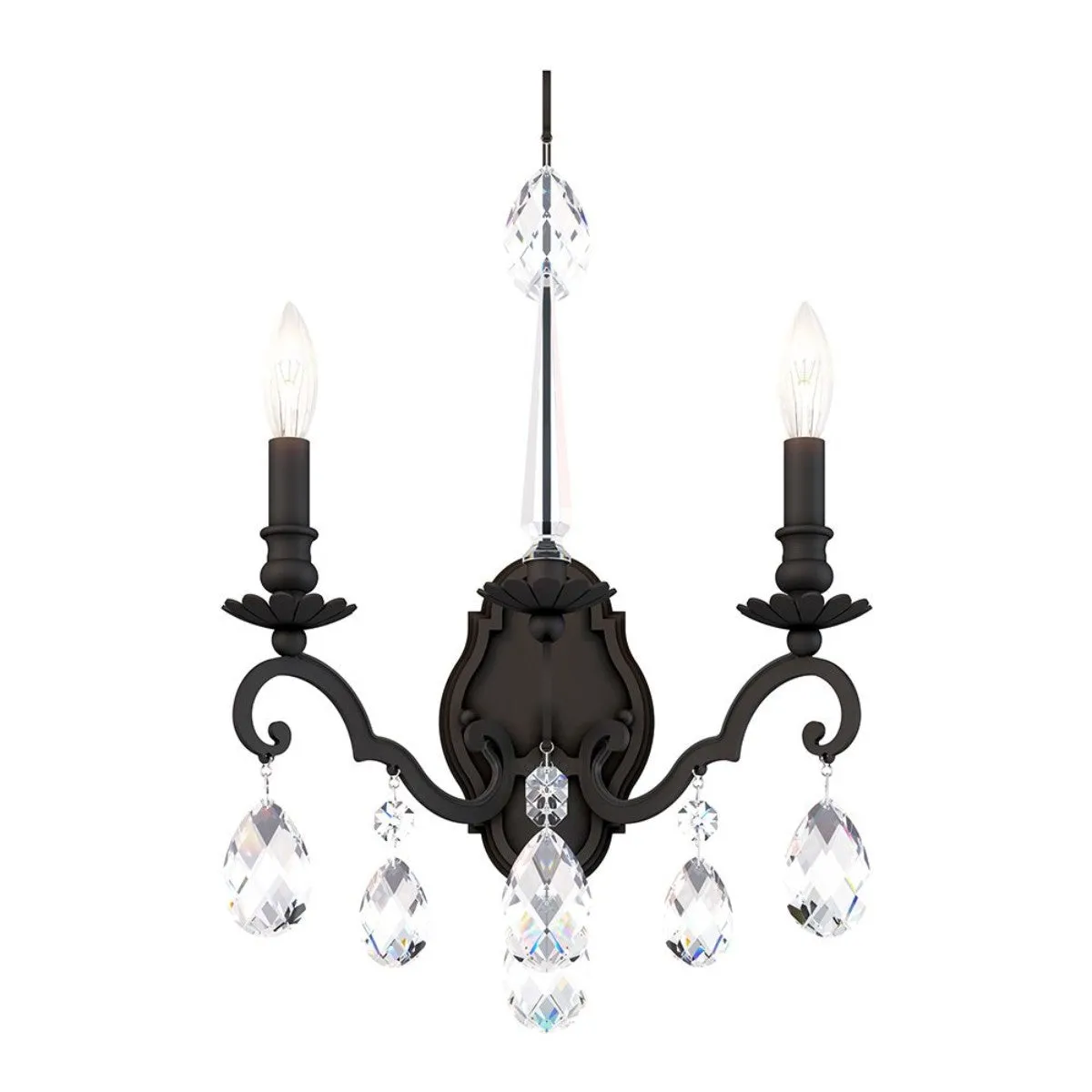 Renaissance Nouveau 21 inch. Black Armed Sconce with Heritage Crystal