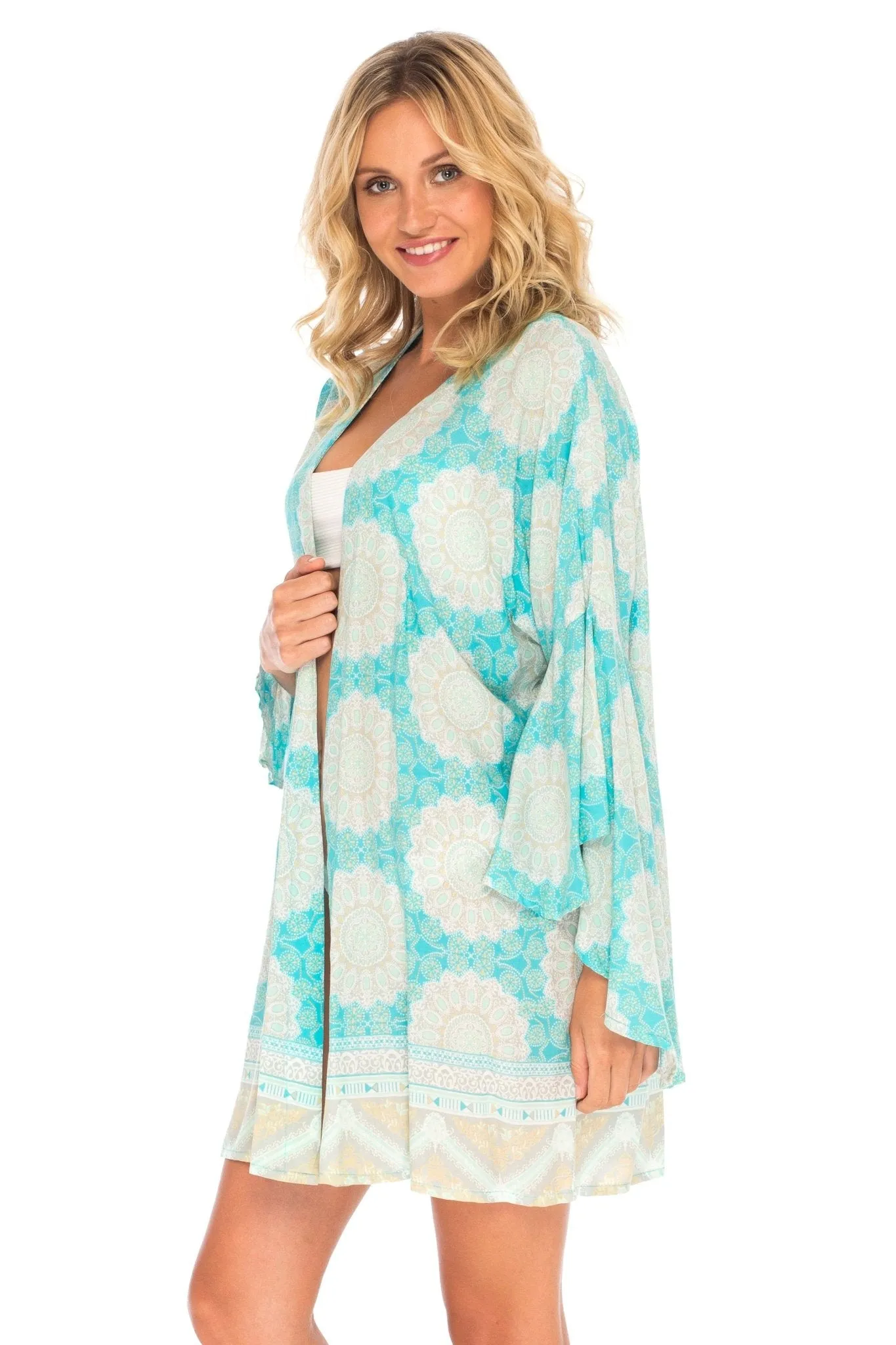 SHU-SHI Women's Sheer Kimono Cardigan Cover-Up | Loose Open Front Beach Kimono