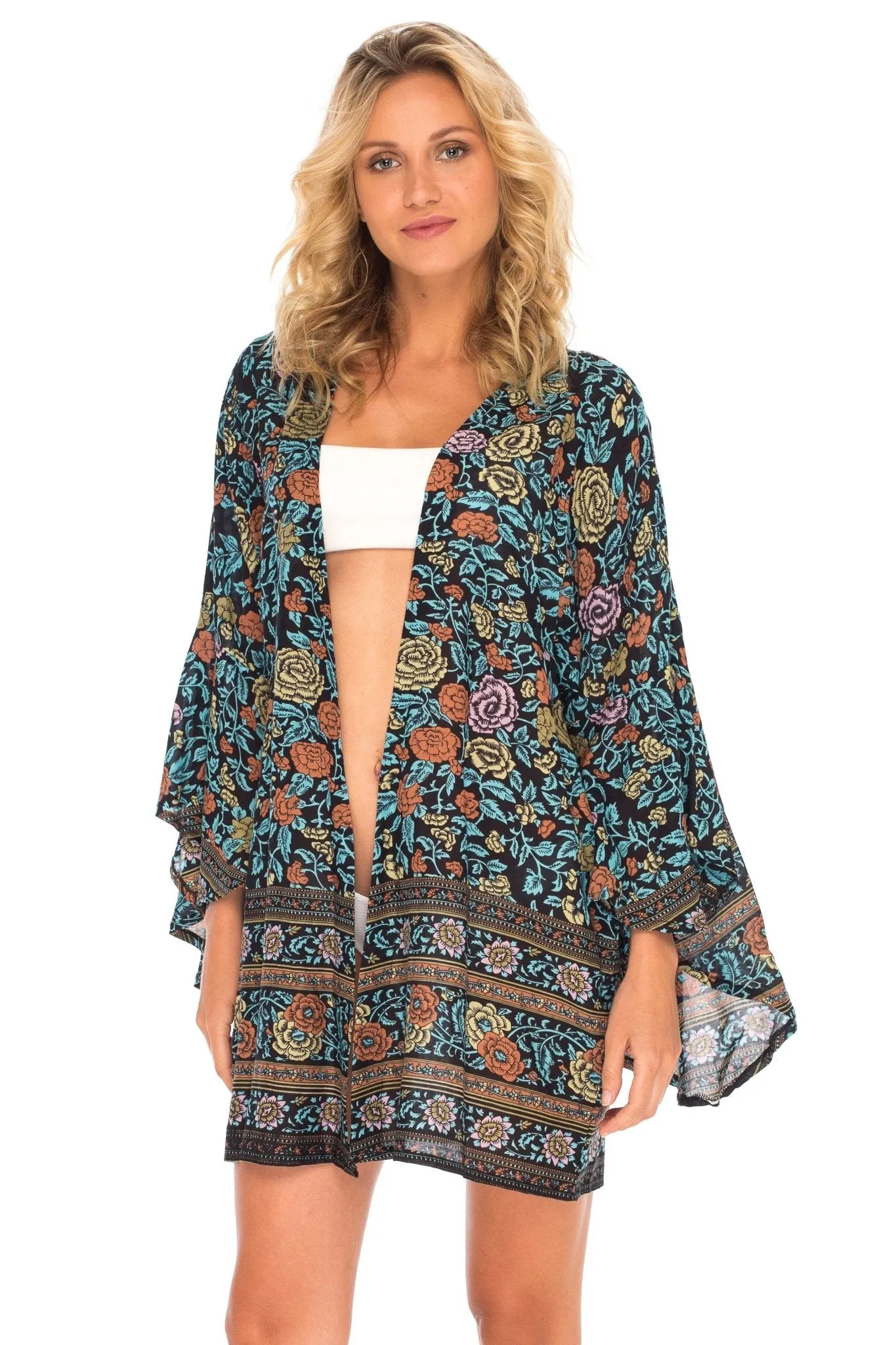 SHU-SHI Women's Sheer Kimono Cardigan Cover-Up | Loose Open Front Beach Kimono