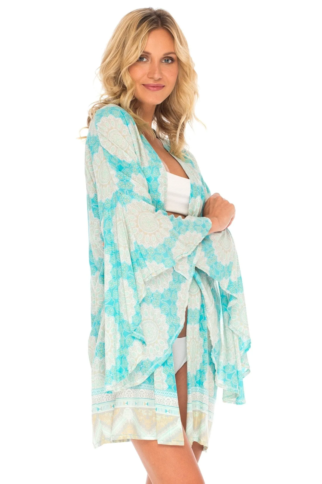 SHU-SHI Women's Sheer Kimono Cardigan Cover-Up | Loose Open Front Beach Kimono