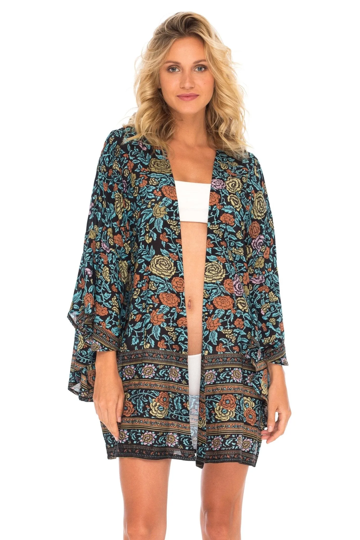 SHU-SHI Women's Sheer Kimono Cardigan Cover-Up | Loose Open Front Beach Kimono