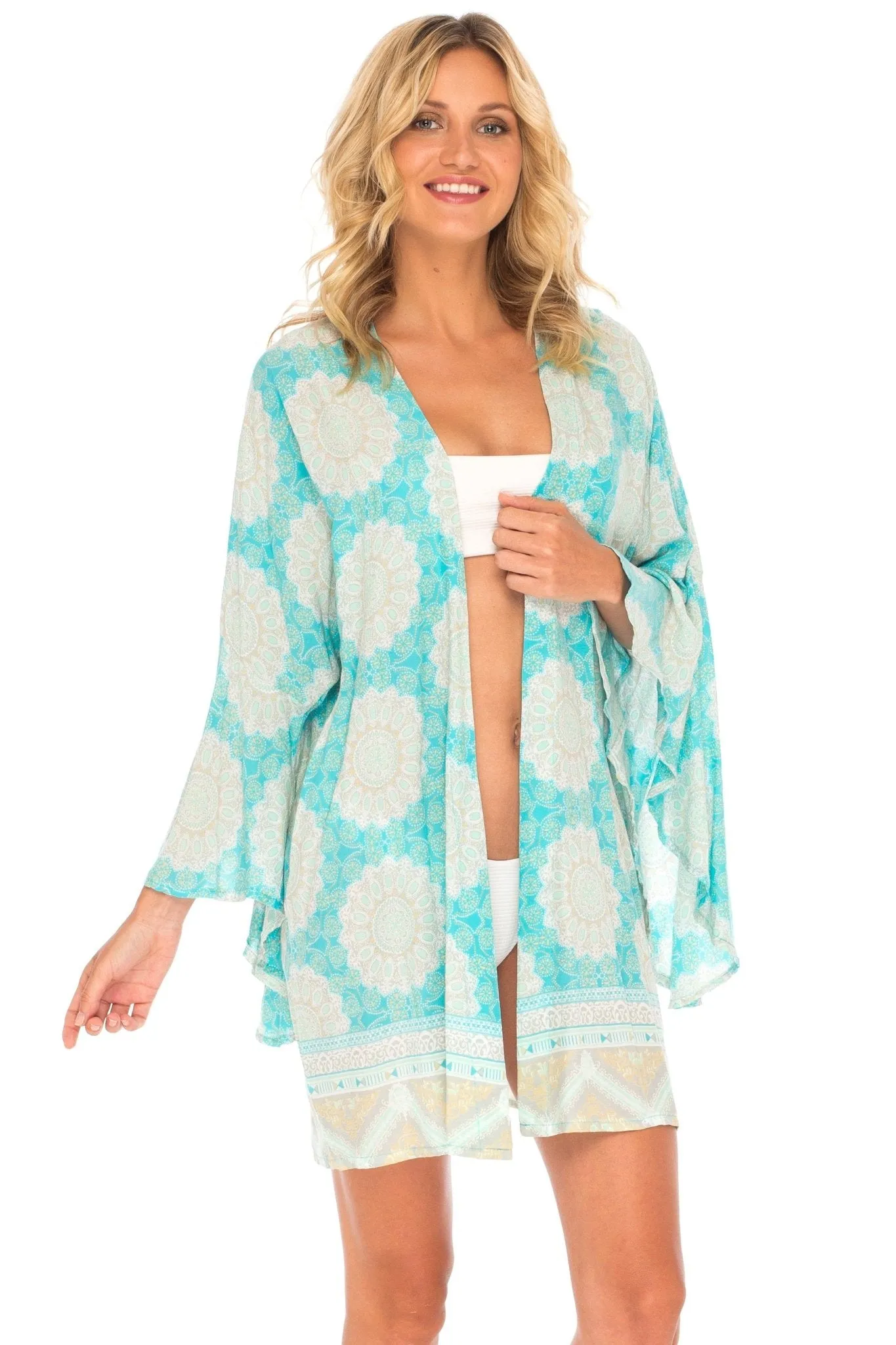 SHU-SHI Women's Sheer Kimono Cardigan Cover-Up | Loose Open Front Beach Kimono