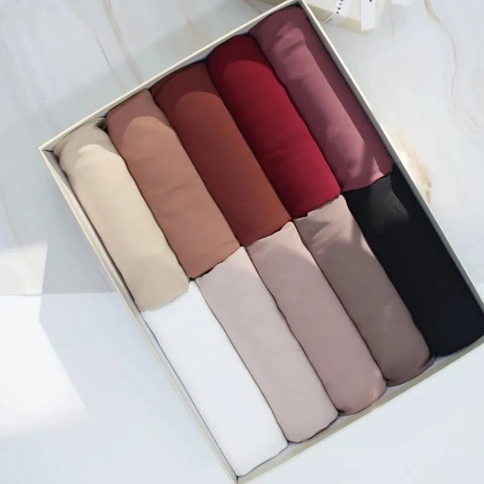 Solid Color Muslim Chiffon Scarf Hijab Headband for Women