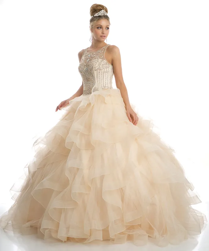 Sweetheart high neckline and a ruffled tulle ball gown JT1423