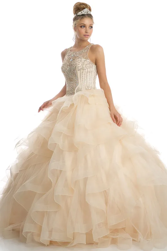 Sweetheart high neckline and a ruffled tulle ball gown JT1423