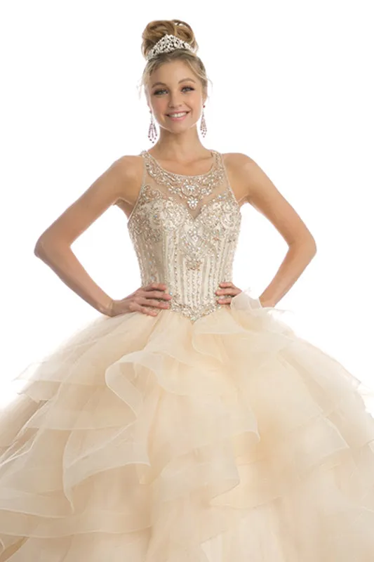 Sweetheart high neckline and a ruffled tulle ball gown JT1423