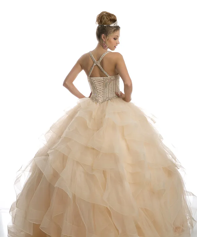 Sweetheart high neckline and a ruffled tulle ball gown JT1423