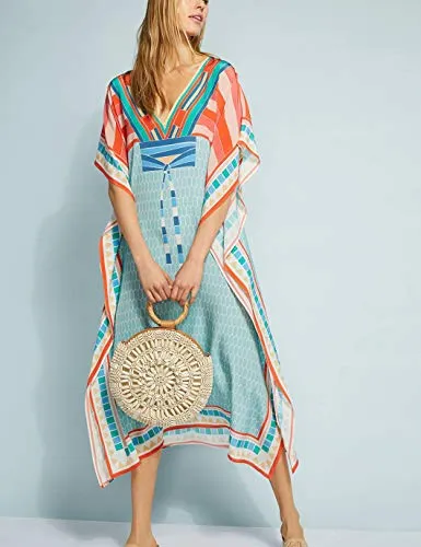 V Neck Beach Kaftan Short Sleeve Swimsuit Cover Up