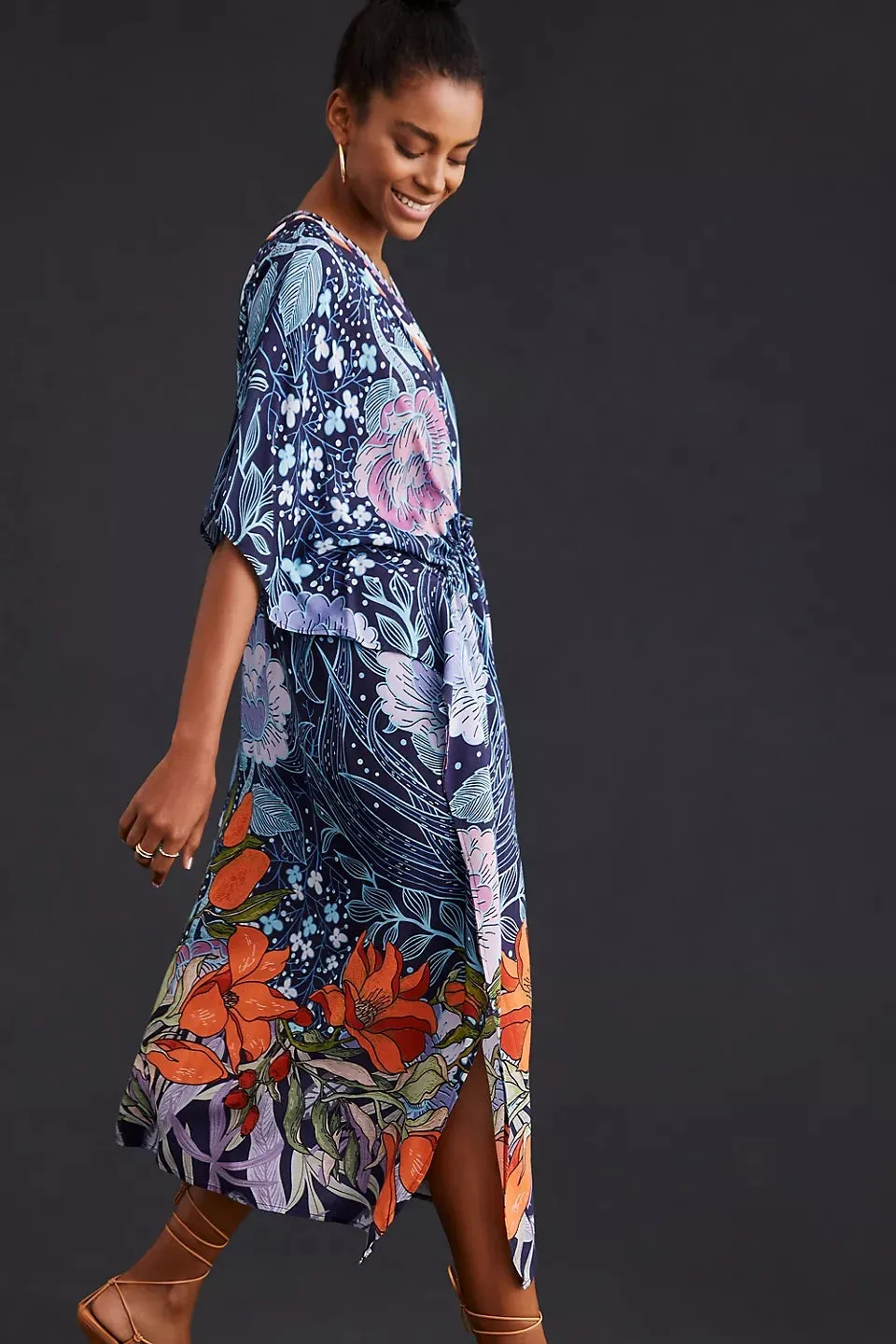 V-Neck Floral Beach Kaftan Dress: Swimsuit Cover Up