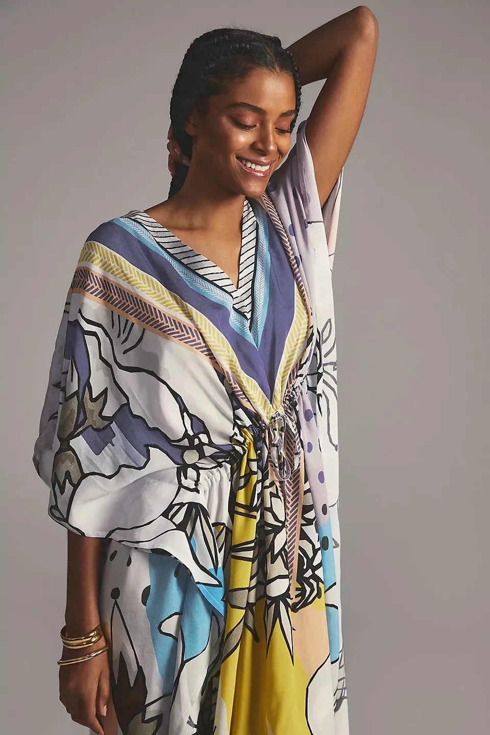 V-Neck Floral Beach Kaftan Dress: Swimsuit Cover Up