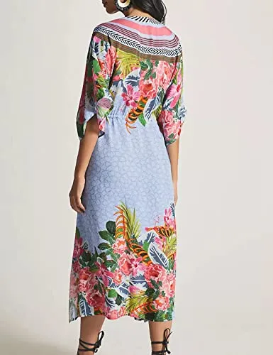 V-Neck Floral Beach Kaftan Dress: Swimsuit Cover Up