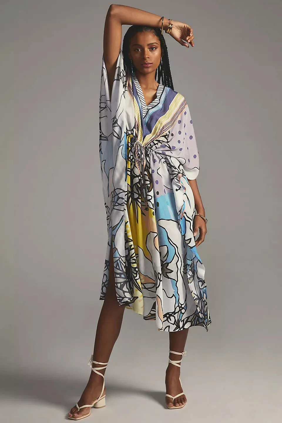 V-Neck Floral Beach Kaftan Dress: Swimsuit Cover Up