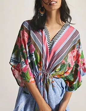 V-Neck Floral Beach Kaftan Dress: Swimsuit Cover Up