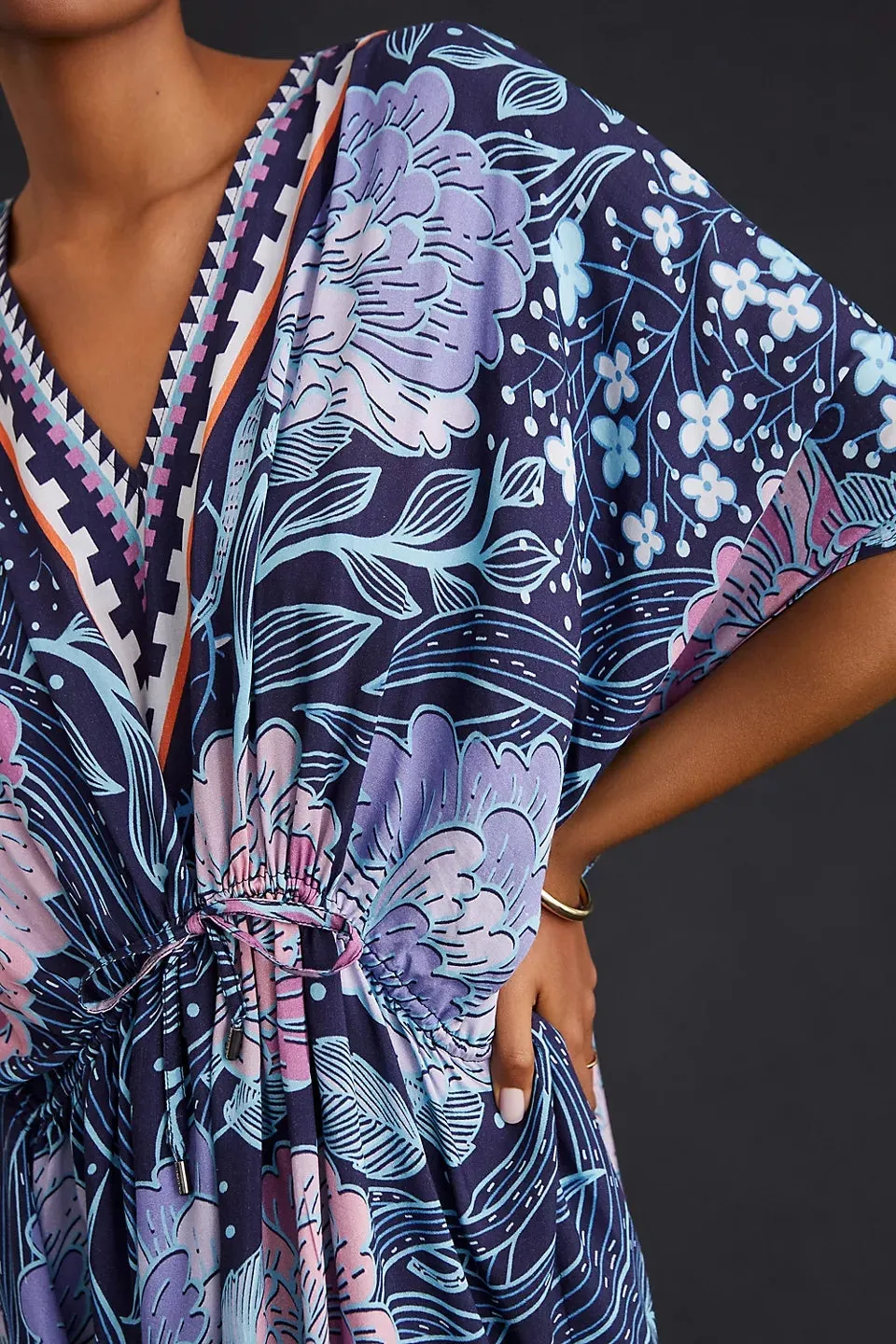 V-Neck Floral Beach Kaftan Dress: Swimsuit Cover Up