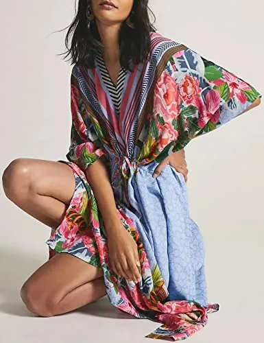 V-Neck Floral Beach Kaftan Dress: Swimsuit Cover Up