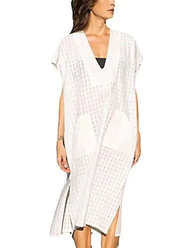 V-Neck Short Sleeve Beach Kaftan Cover Up for Women