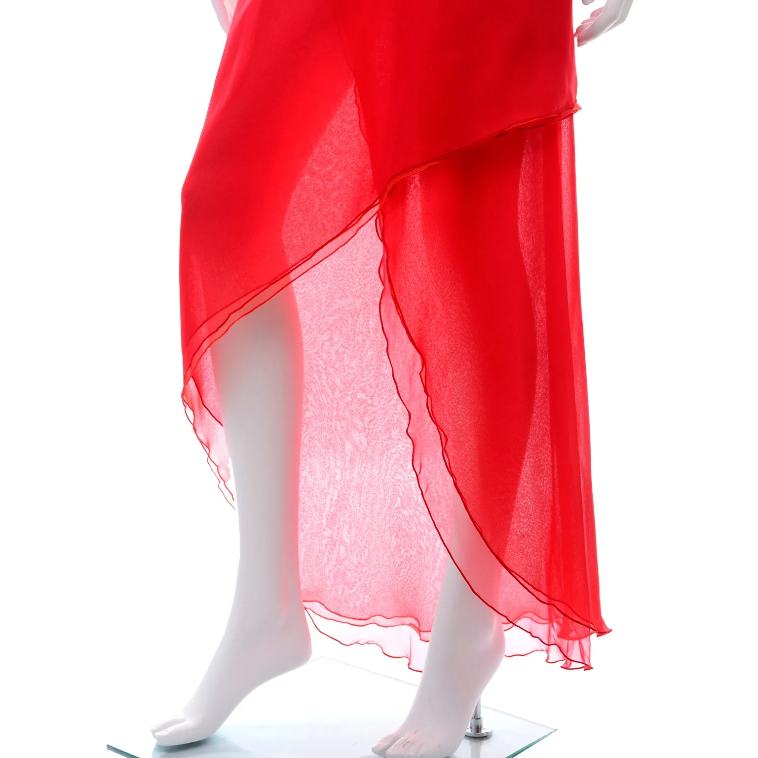 Victor Costa Vintage Red Chiffon Asymmetrical One Shoulder Evening Dress