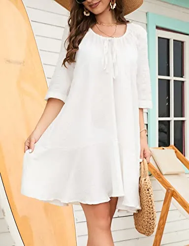 White Flowy Beach Dress: Women's Swimsuit Cover Up