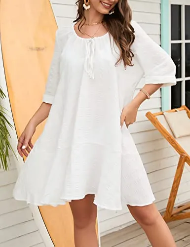 White Flowy Beach Dress: Women's Swimsuit Cover Up