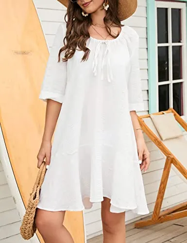 White Flowy Beach Dress: Women's Swimsuit Cover Up